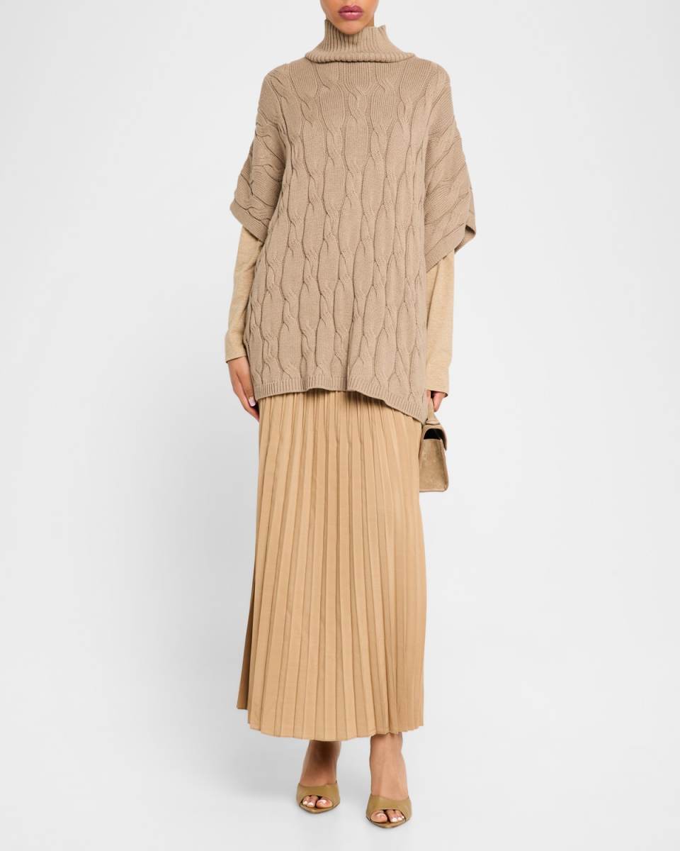 Pleated Wool-Silk Midi Skirt